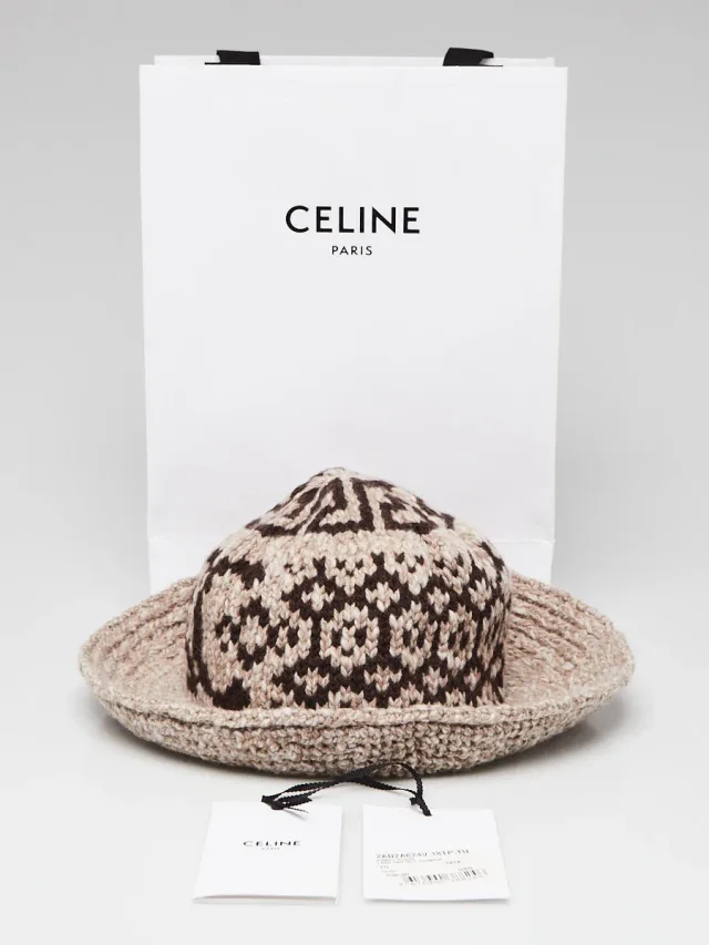 Celine Knit Triomphe Bucket Hat Size TU in Taupe Wool from Yoogis, photo 2 of 6