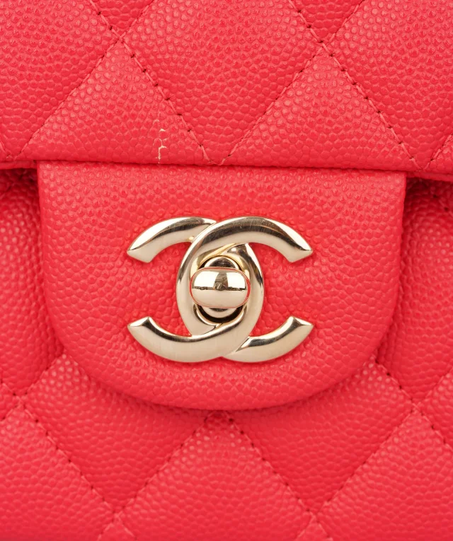 Chanel Vibrant Red Quilted Caviar Leather Classic Double Flap Bag in Red Caviar leather from Luxury Promise, photo 7 of 13