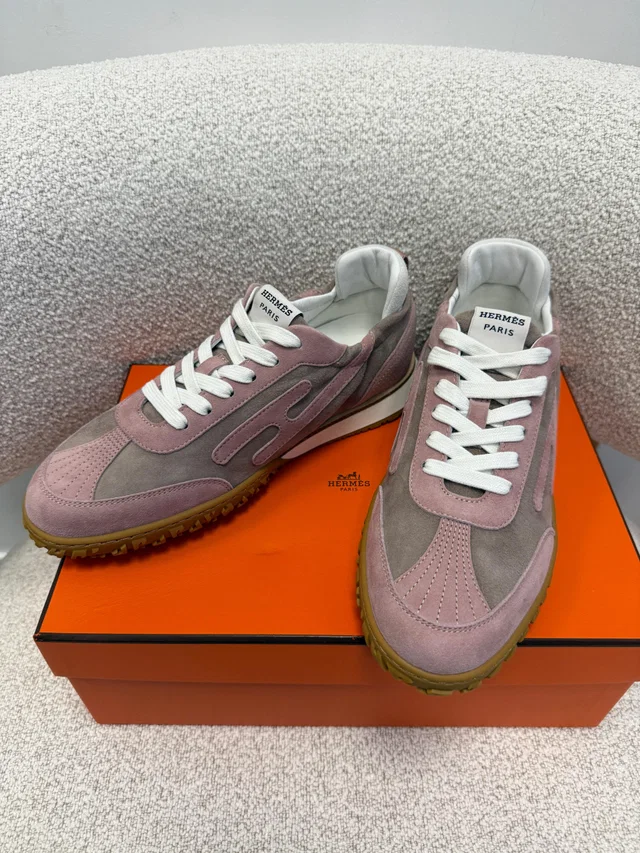 HK LOCATED*HERMÈS JET SNEAKER Rose Cancan / Rose Aquarelle- Size 37 in Pink Goatskin from Luxury Promise