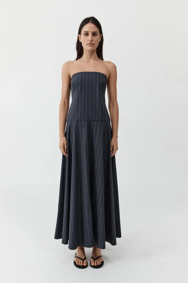 St Agni Strapless Rouleau Dress - Ink Stripe from St. Agni, photo 1 of 1