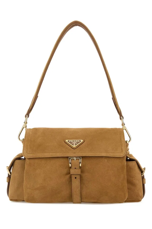 Prada Pattina Shoulder Bag — Camel in Brown Suede from HEWI