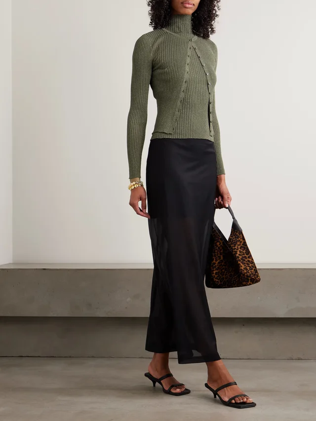 LESET Blake ribbed Lurex cardigan in Green, photo 2 of 2 from NET-A-PORTER (Canada)