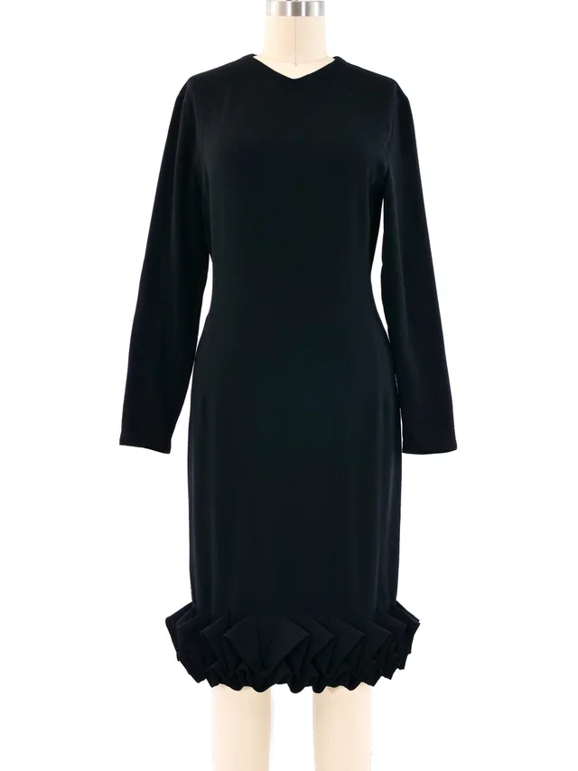 Versace Ruffled Hem Shift Dress in Wool from Arcade Vintage