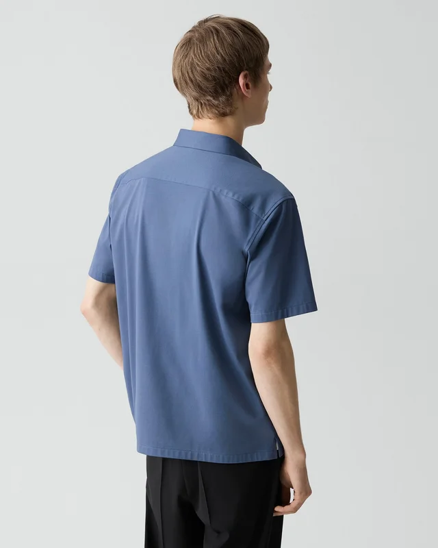 Theory Irving Short-Sleeve Shirt in Structure Knit in BERING 53% Cotton, 47% Polyester, photo 3 of 12 from Theory