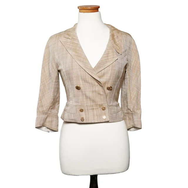 Louis Vuitton Double Breasted Jacket in Beige Linen / Silk from Designer Archives