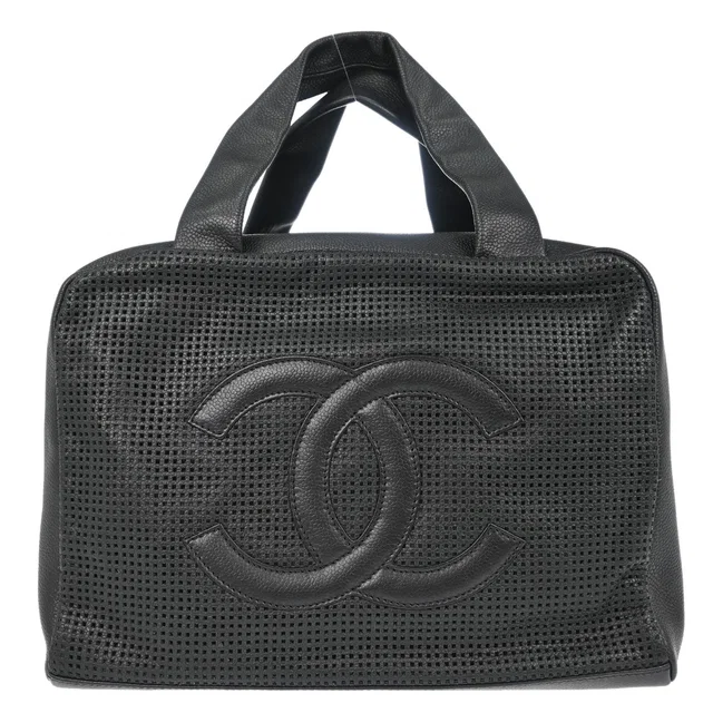 Chanel 2005-2006 Black Perforated Caviar Skin CC Bowler Bag Handbag in Black Caviar leather from AMORE Vintage Tokyo