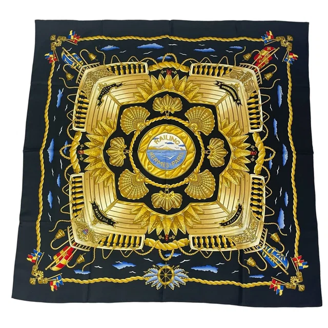 Hermès Carre 90 Railing Ship Handrail Scarf Silk Black in Black Silk from The Reluxe