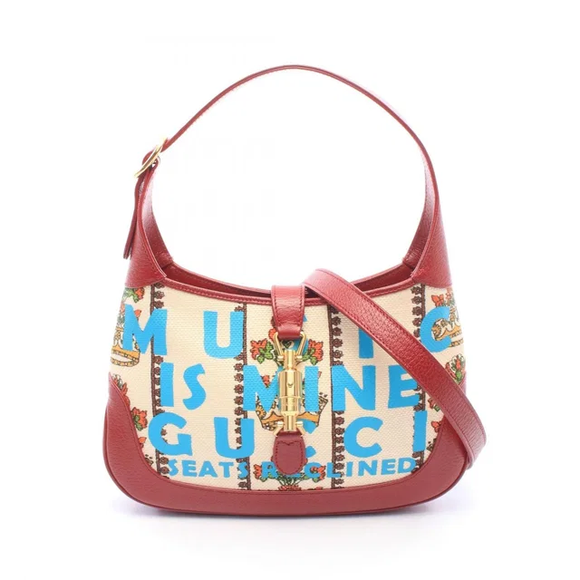 Gucci Shoulder Bag New Jackie Crown Ivory Red Multi Canvas Leather in White Canvas from The Reluxe