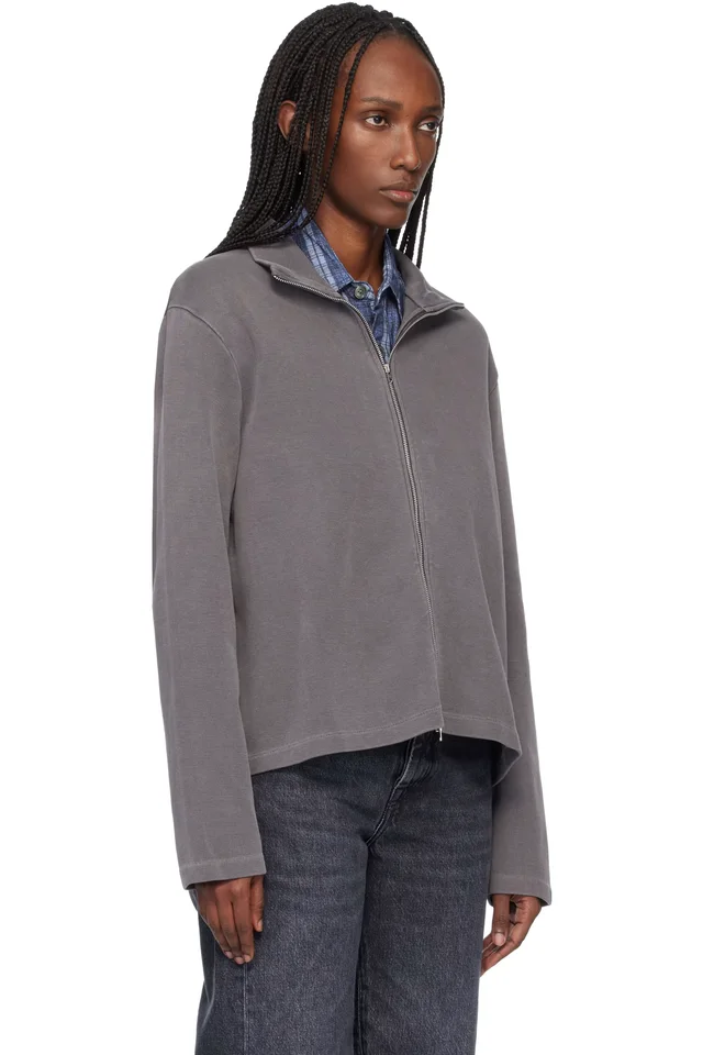 OUR LEGACY Gray Shrunken Fullzip Sweatshirt, photo 2 of 3 from SSENSE
