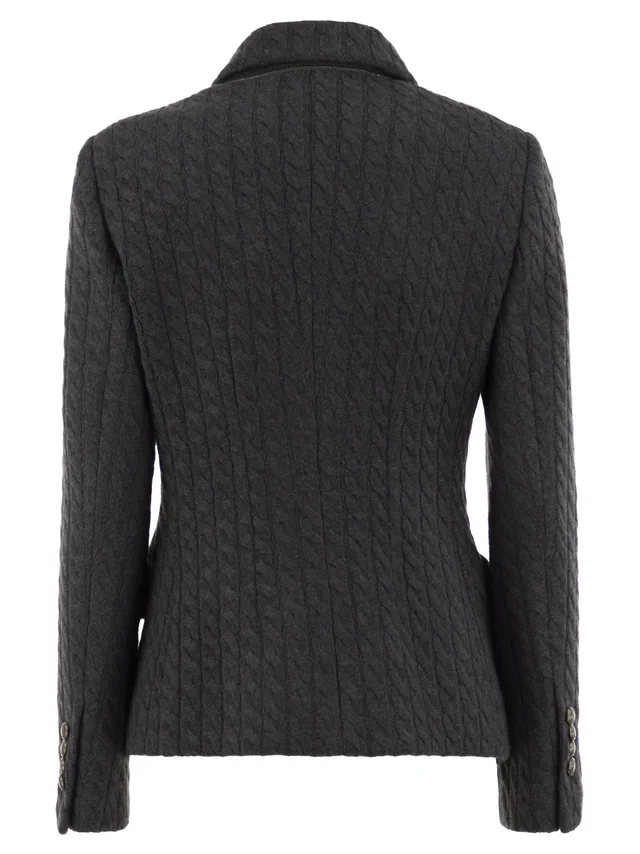 Brunello Cucinelli Double-breasted cashmere cable-knit blazer, photo 3 of 4 from SENSER