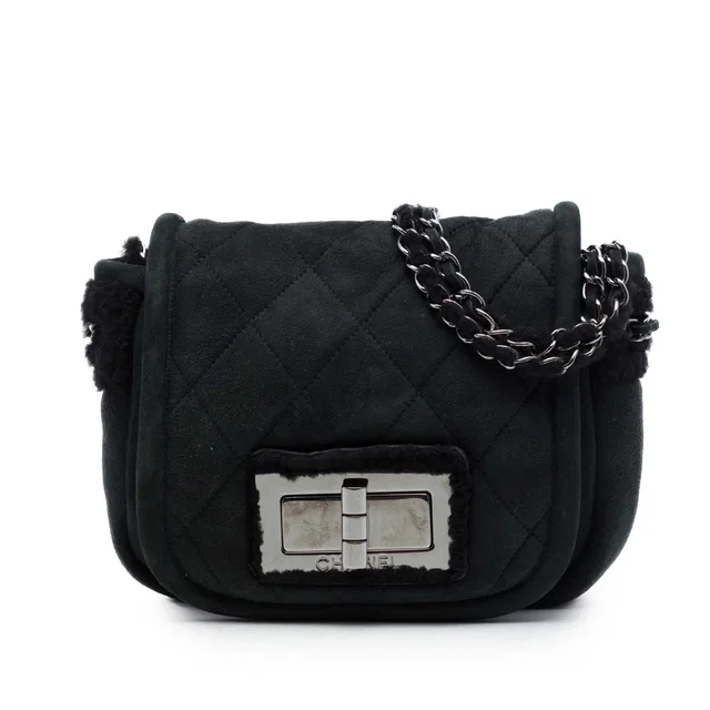 Black Chanel Shearling Trimmed Suede Reissue 2.55 Flap Shoulder Bag in Black Suede from Designer Revival, photo 1 of 1