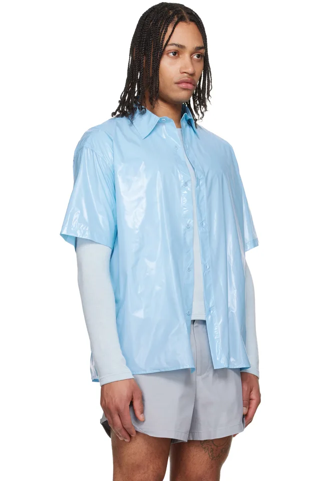 LII Blue Gloss Short-Sleeve Shirt, photo 2 of 4 from SSENSE
