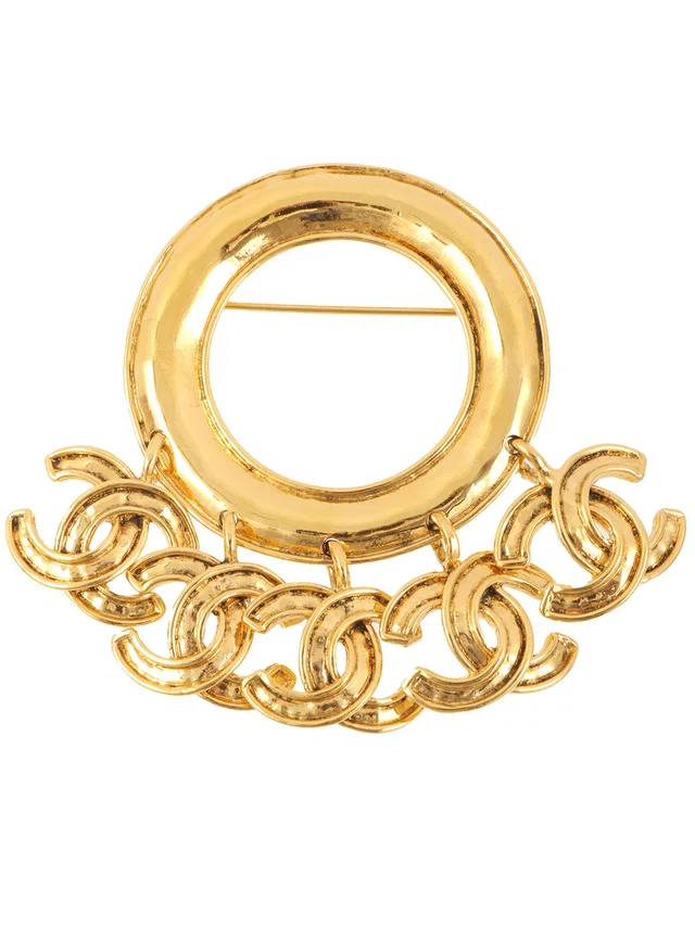 Chanel 1994 Circle 5 CC Mark Swing Brooch, Gold in Gold from VINTAGE QOO TOKYO