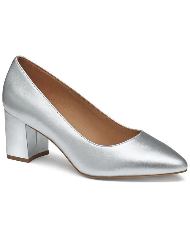 Johnston & Murphy Vivica Suede Pump in https://asset1.ruecdn.com/images/sw/131135/1311356649_RLSW_silver.jpg, image 1 of 1 from Rue La La
