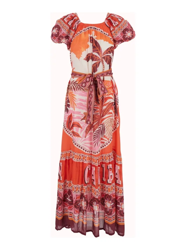 Miss june 'PEONY' Red Long Dress with Short Sleeves and All-Over Print in Modal Women in Red 100% Modal from Gaudenzi Boutique, photo 1 of 1