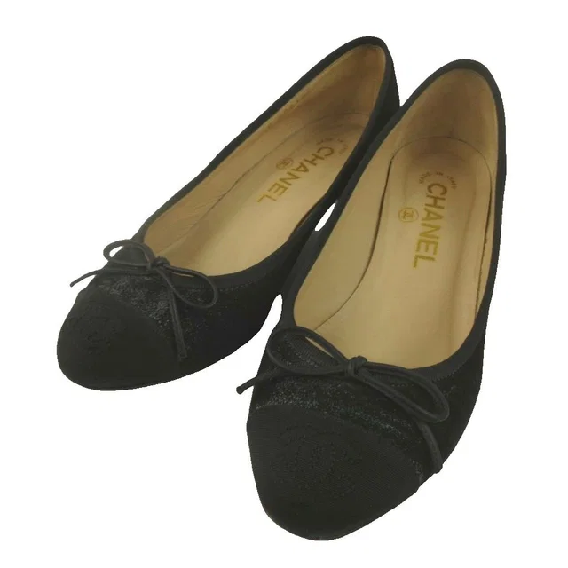 Chanel CC Logo Ballerina Pumps Black Heels Shoes in Black from The Reluxe