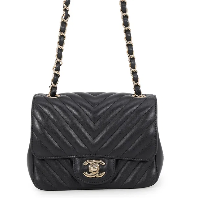 Chanel Chevron ChainShoulder Bag BlackA35200 Lambskin Size 18 in Lambskin from GALLERY RARE