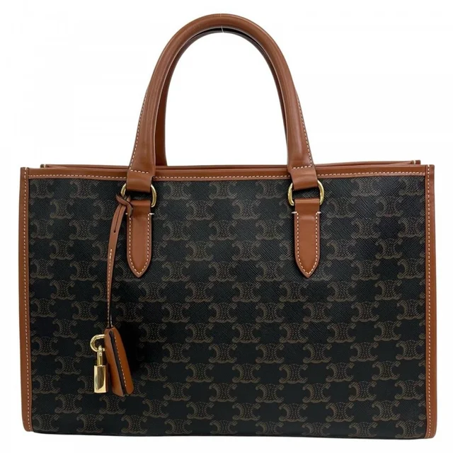 Celine Tote Bag Triomphe Leather Brown Gold in Brown Leather from The Reluxe