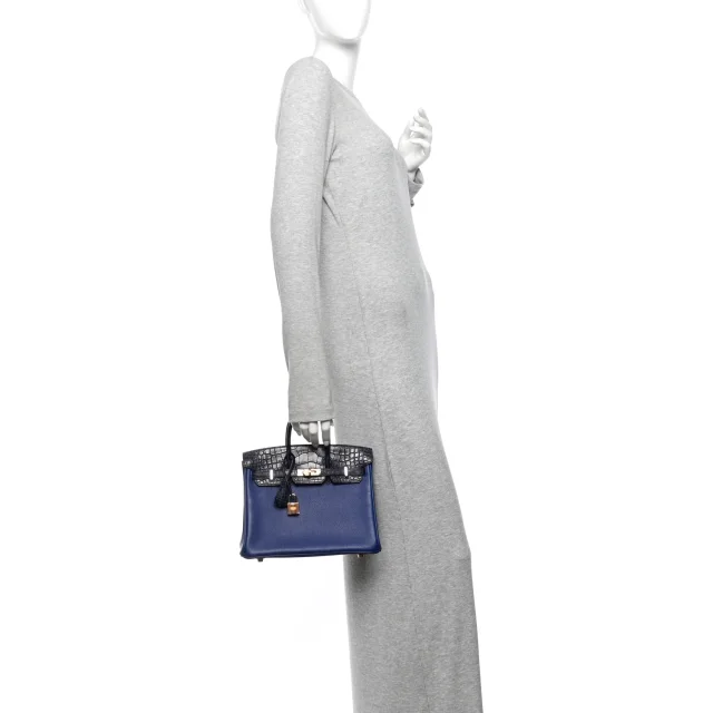 Hermès Taurillon Novillo Matte Alligator Birkin Touch 25 Bleu Saphir Marine in Navy Crocodile from FASHIONPHILE, photo 2 of 12