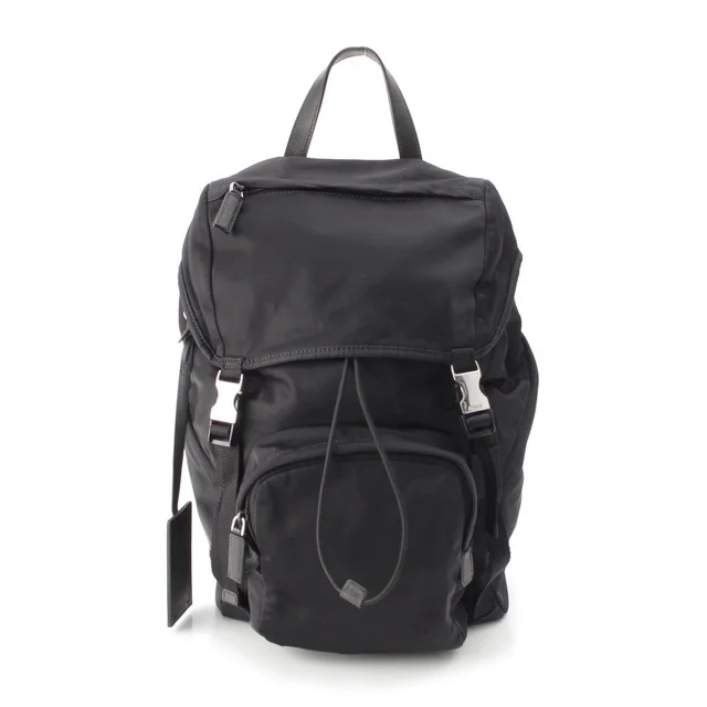 Prada Tessuto Triangle Logo Backpack Black in Black Leather from The Reluxe