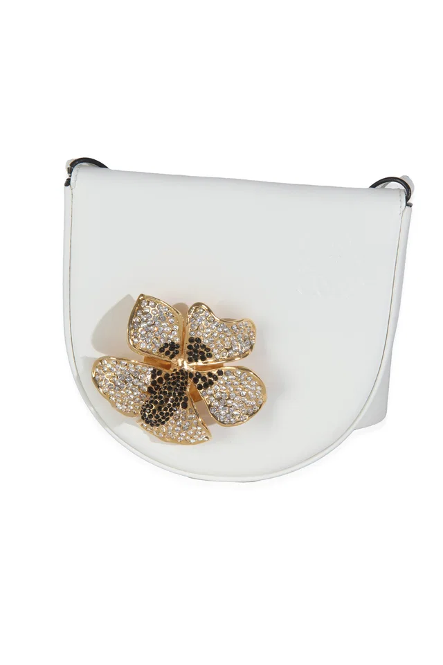 Loewe White Calfskin Heel Metal Flower Crossbody Leather Handbag in White Calfskin from HEWI