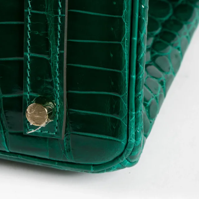 Hermès HSS Birkin 30 Vert Emeraude/Black Shiny Crocodile Niloticus GHW in Black Crocodile from Labellov, photo 9 of 13