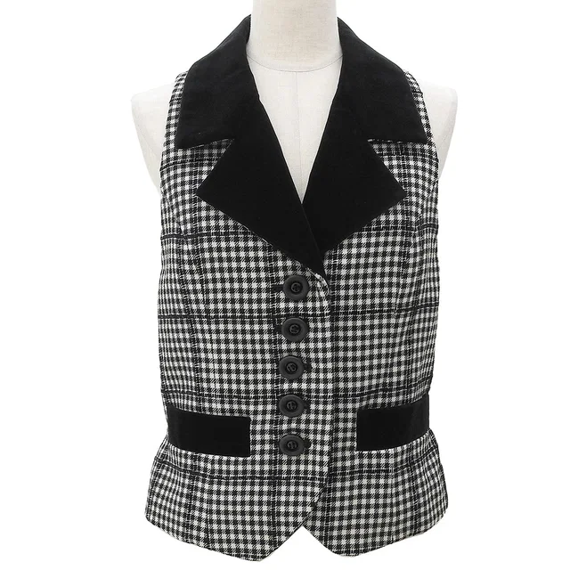 Saint Laurent Wool check pattern switching vest #36 Black/Ivory in Black Wool from VINTAGE QOO TOKYO