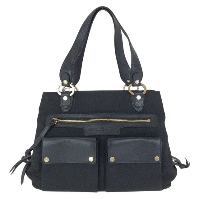 Bvlgari Logo Mania Maxi Lettere Canvas Leather Tote Bag in Canvas from LuxUness