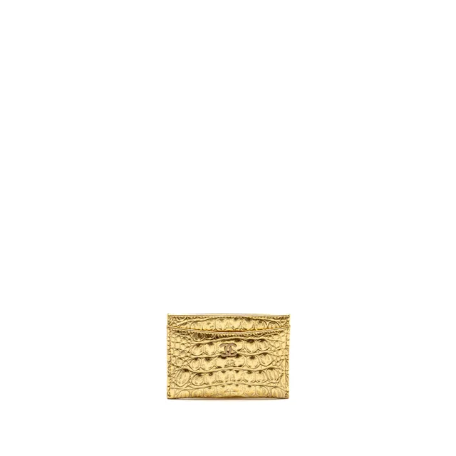Chanel card holder croc-embossed calfskin gold metallic GHW in Gold Calfskin from EMIER