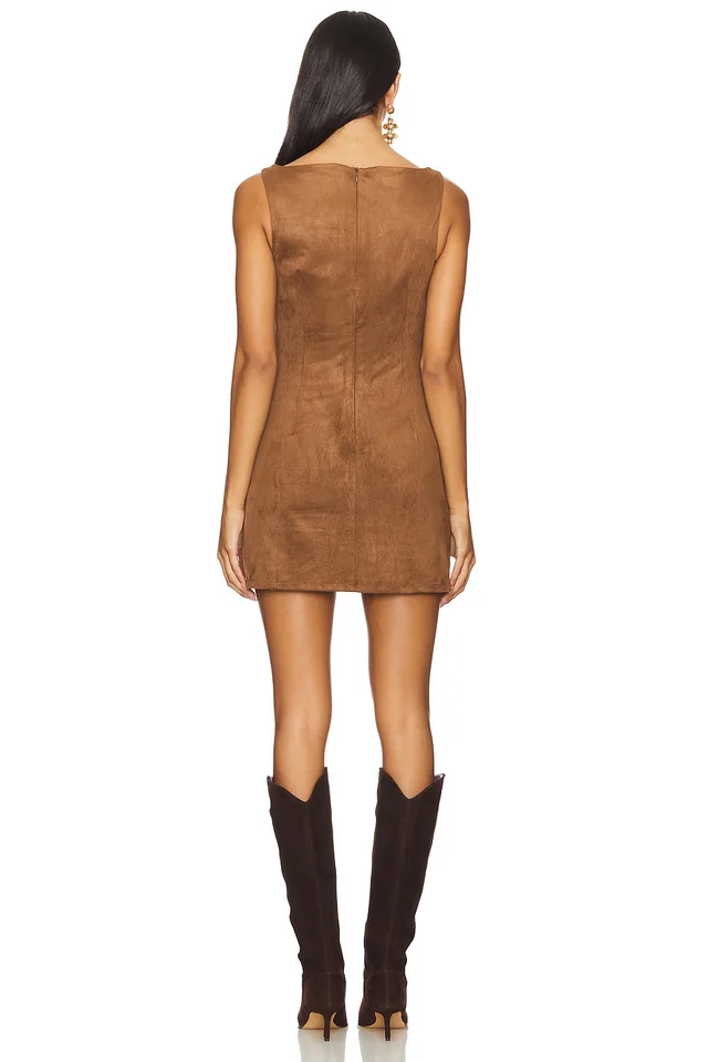 Tularosa Mimi Faux Suede Dress in Chocolate Brown, photo 3 of 4 from REVOLVE (Canada)