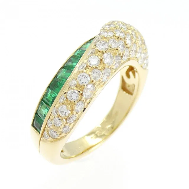 Boucheron Sasha Au750 Yellow Gold Emerald Diamond Ring Size 11 in Green from LuxUness