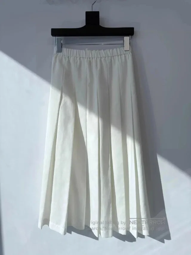 Comme des Garçons Pleats Cottonlinen Midi Skirt S/, Women's (Size 26) in white from Grailed