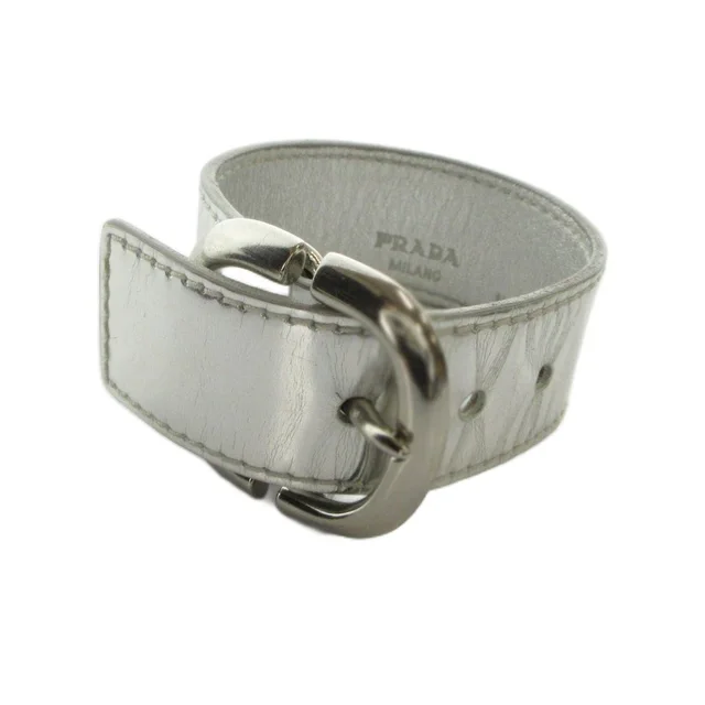 Prada Leather Bangle Bracelet Logo S Silver in Silver Leather from The Reluxe