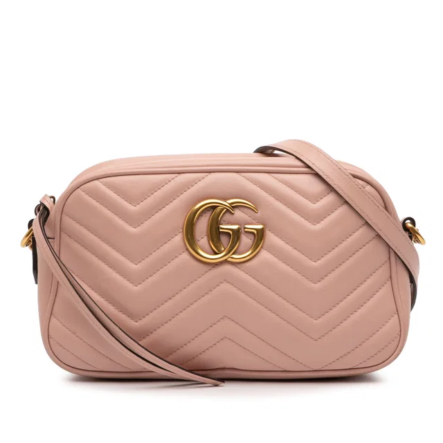 Pink Gucci Small GG Marmont Matelasse Leather Crossbody in Pink Leather from Designer Revival