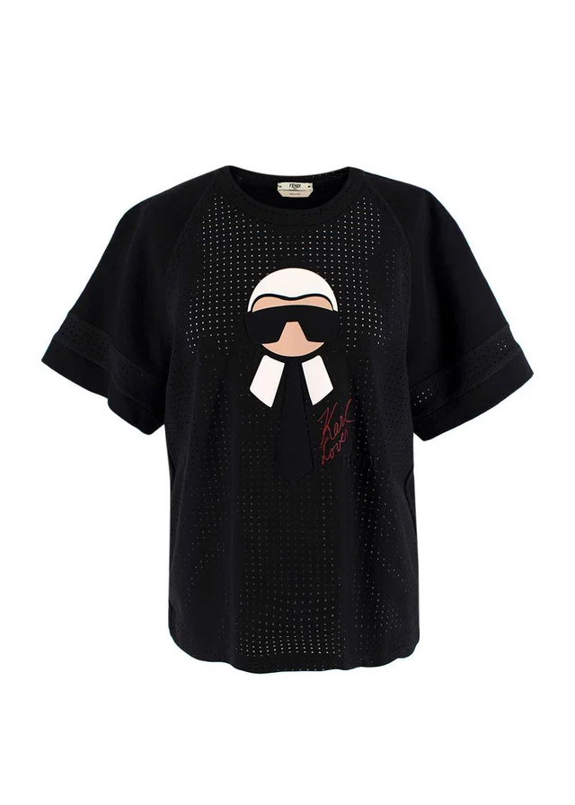 Fendi Black Karlito Perforated T-Shirt in Black from HEWI