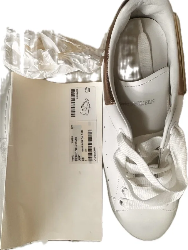 Alexander McQueen White Leather Sneaker With Tan/Brown Heel Accent in brown|white|red Leather from Poshmark