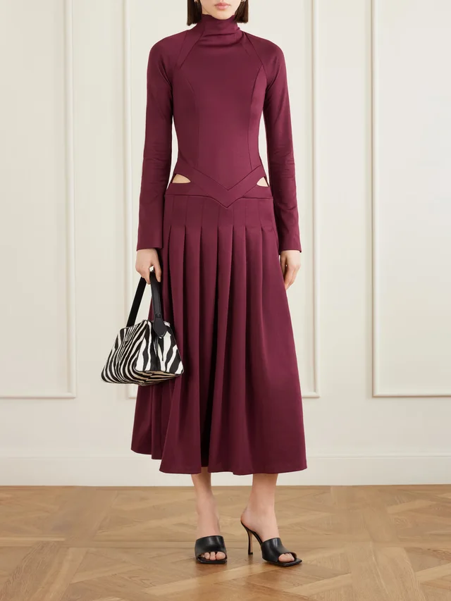 TOLU COKER Open-back cutout pleated jersey turtleneck midi dress in Red, photo 2 of 2 from NET-A-PORTER (Canada)
