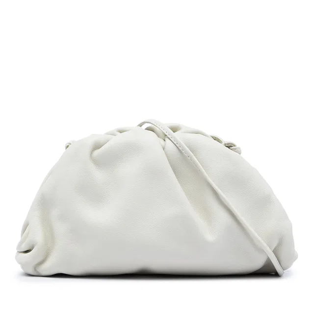 White Bottega Veneta Lambskin The Mini Pouch Crossbody in White Lambskin from Designer Revival