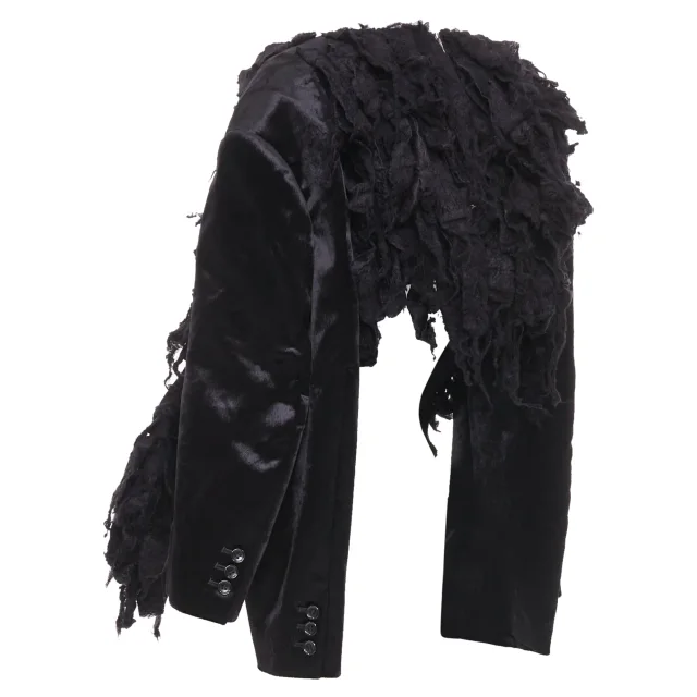 COMME DES GARCONS 2019 Runway black shredded silk fringe multi sleeve top XS in black, photo 6 of 6 from ShopSimon