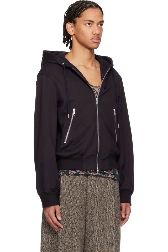 Dries Van Noten Navy Loose Zipped Hoodie, photo 2 of 3 from SSENSE