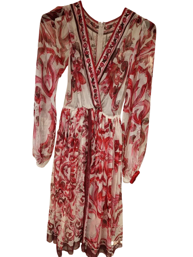 Dolce & Gabbana Dress Long sleeves Pink Majolica Print 100%Silk in Pink Silk from Luxury Promise