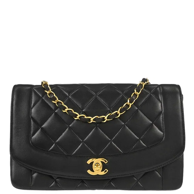 Chanel 1991-1994 Black Lambskin Medium Diana Shoulder Bag in Black Lambskin from AMORE Vintage Tokyo