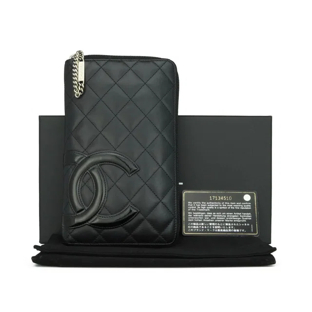 Chanel Black Cambon Zip-around Wallet in Black Calfskin from HEWI