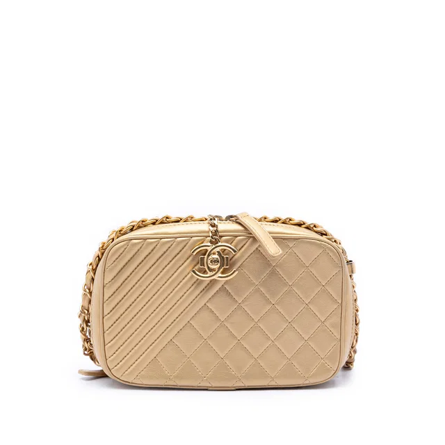 Gold Chanel Small Quilted Lambskin Coco Boy Camera Bag in Gold Lambskin from Designer Revival