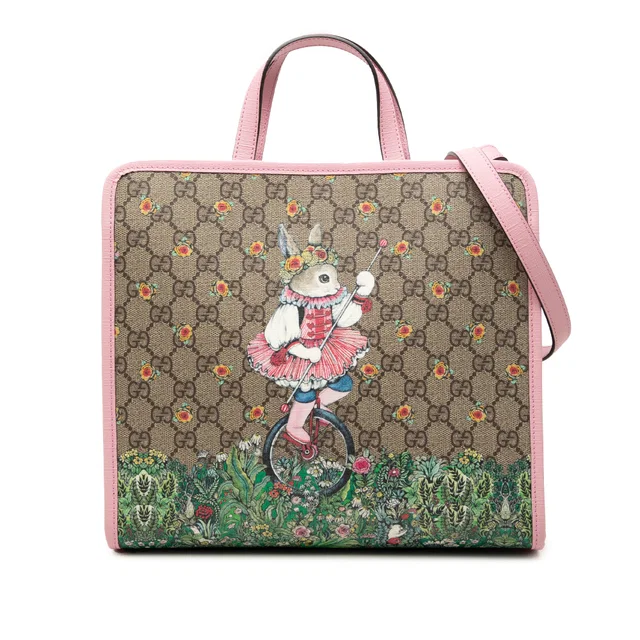 Beige Gucci Yuko Higuchi GG Supreme Rabbit Satchel in Beige Coated canvas from Designer Revival