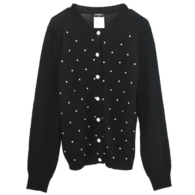 Chanel 2014-2015 Cardigan Black #40 in Black Cashmere from AMORE Vintage Tokyo