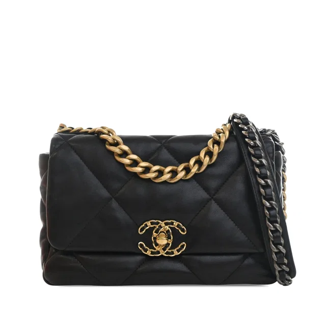 Black Chanel Medium Lambskin 19 Flap Satchel in Black Lambskin from Designer Revival