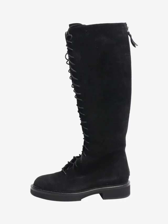 Khaite Black suede lace up boots - size EU 37 in Black Suede from Sign of the Times