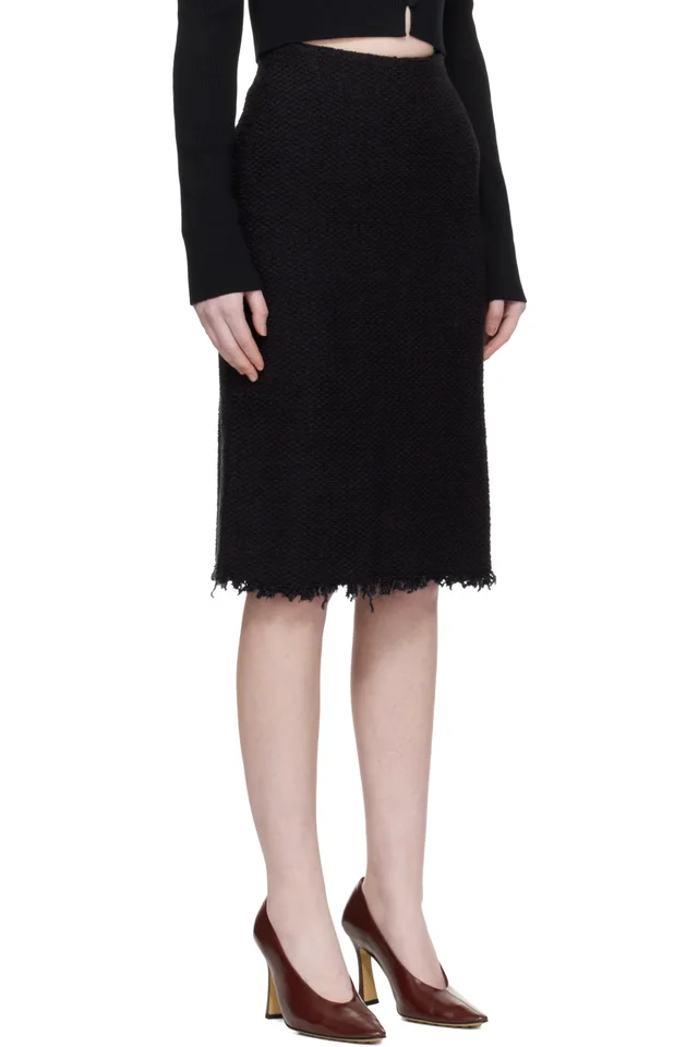 Jil Sander Black Frayed Edge Midi Skirt, photo 2 of 4 from SSENSE