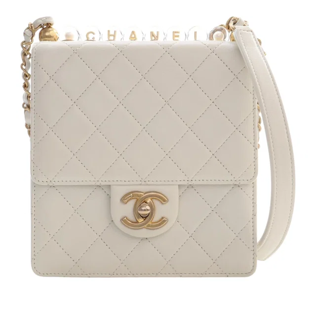White Chanel Small Quilted Lambskin Chic Pearls Flap Crossbody Bag in White Lambskin from Designer Revival